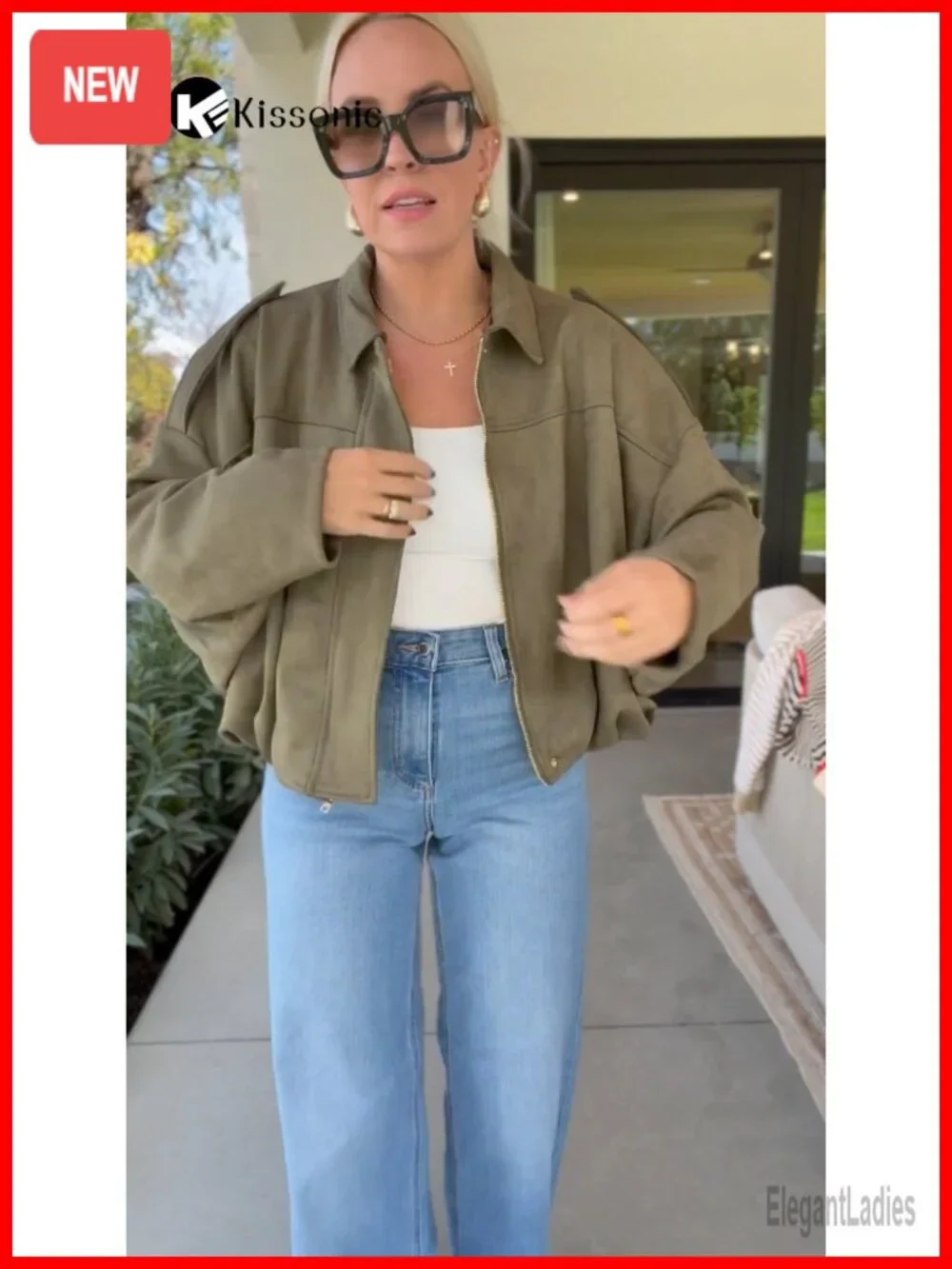 Women's Faux Suede Bomber Jacket Oversized Cropped Coat